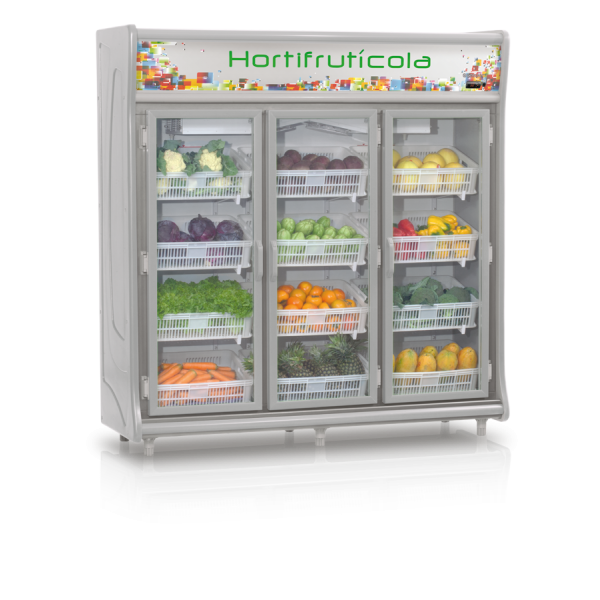 Expositor Vertical Refrigerado Hortifrutícola 3 Portas - 4 níveis de cesto reguláveis e inclinados GEHF 3P